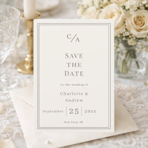 Save The Date Mariage de luxe taupe ivoire monogrammé