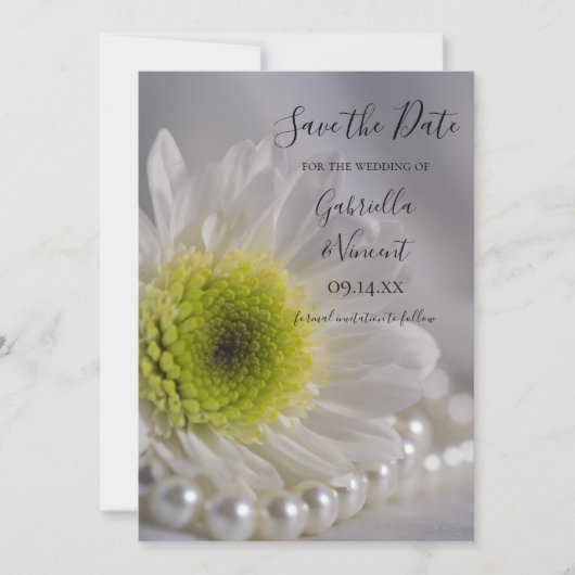 Save The Date Mariage de marguerite et perles blanches Enregistr (Devant)