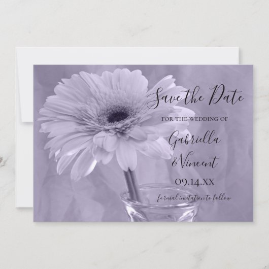 Save The Date Mariage de marguerite teintée violet pâle Enregist (Devant)