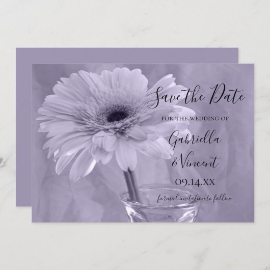Save The Date Mariage de marguerite teintée violet pâle Enregist (Devant / Derrière)