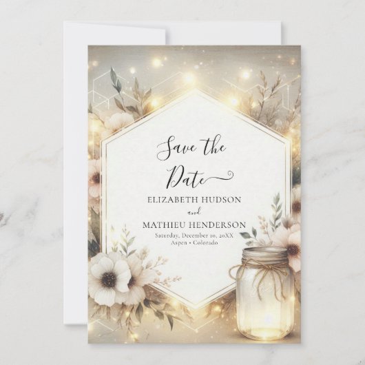 Save The Date Mariage de Mason Jar Botanique Numérique (Devant)