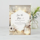 Save The Date Mariage de Mason Jar Botanique Numérique (Debout devant)