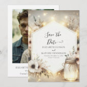 Save The Date Mariage de Mason Jar Botanique Numérique (Devant / Derrière)