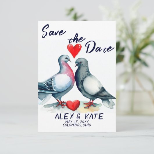 Save The Date Mariage de mignons pigeons Enregistrer la date Fai (Debout devant)