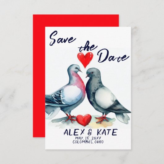 Save The Date Mariage de mignons pigeons Enregistrer la date Fai (Devant / Derrière)