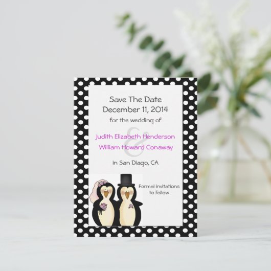 Save The Date Mariage de mignons pingouins Enregistrer la date F (Debout devant)
