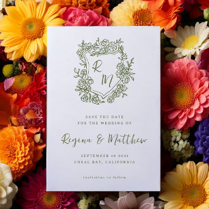 Save The Date Mariage de monogramme de crête florale funky tiré 