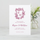 Save The Date Mariage de monogramme de crête florale orange dess (Debout devant)