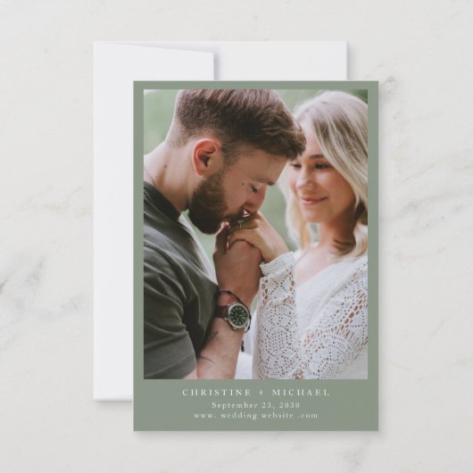 Save The Date Mariage de monogramme de la crête botanique verte (Dos)