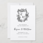 Save The Date Mariage de monogramme de poitrine florale noire de (Devant)