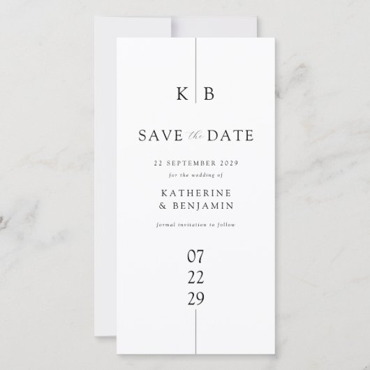 Save The Date Mariage de Monogramme moderne blanc élégant (Devant)