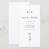 Save The Date Mariage de Monogramme moderne blanc élégant (Devant / Derrière)
