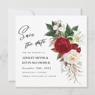 Save The Date Mariage de monogramme rouge luxuriant
