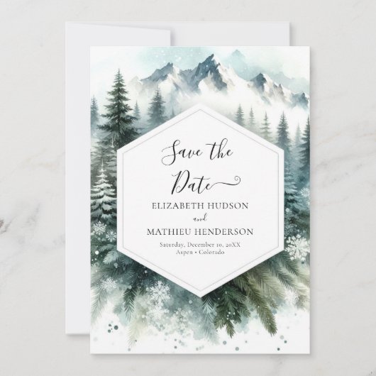Save The Date Mariage de Montagne à l'Aquarelle Romantique (Devant)
