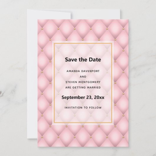 Save The Date Mariage de Motif de luxe Pink Tufted Diamond (Devant)
