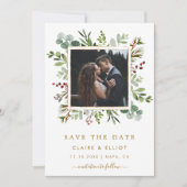 Save The Date Mariage de Noël à la végétation botanique or Photo (Devant)