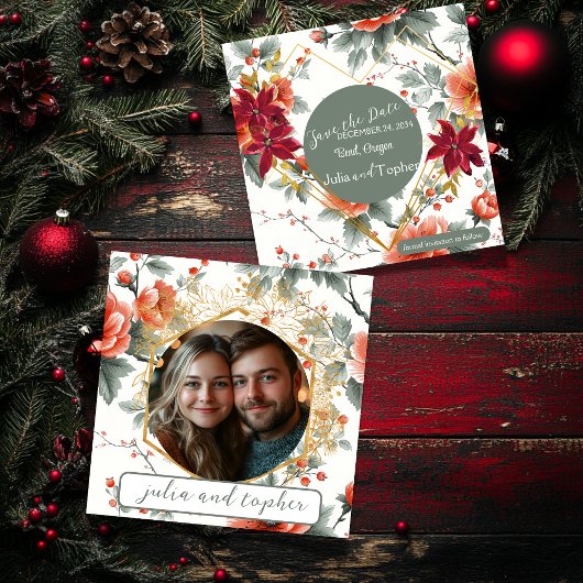 Save The Date Mariage de Noël Chic avec Photo Romantique