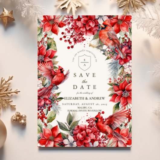 Save The Date Mariage de Noël du cardinal rouge