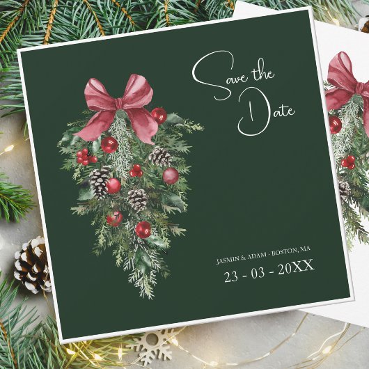 Save The Date Mariage de Noël du Festival Vert Émeraude d'hiver