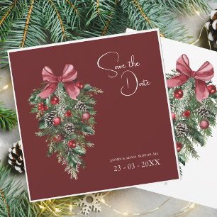 Save The Date Mariage de Noël Festif Bourgogne Vert hiver