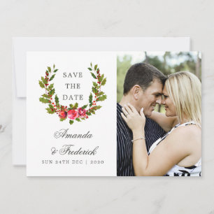 Save The Date Mariage de Noël Fleurs de houx Enregistrer la phot