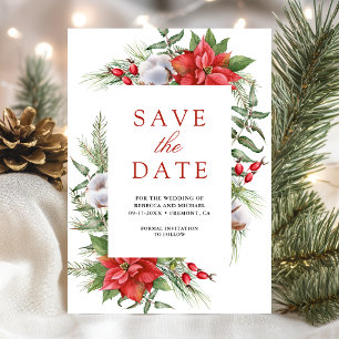 Save The Date Mariage de Noël Floral Poinsettia Rustique Photo