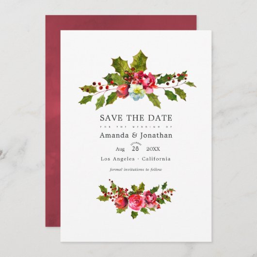 Save The Date Mariage de Noël Holly Photo (Devant / Derrière)