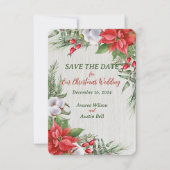 Save The Date Mariage de Noël Poinsettia Rouge Feuilles Vertes (Devant)