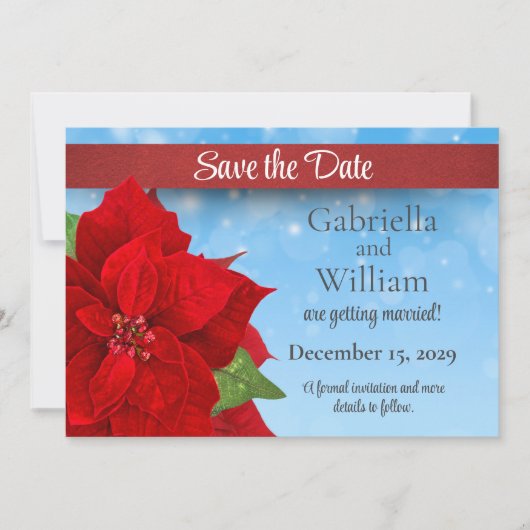 Save The Date Mariage de Noël Rouge Poinsettia (Devant)