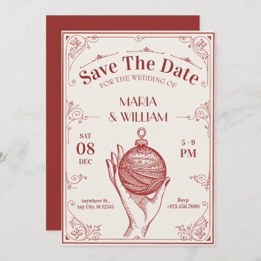 Save The Date Mariage de Noël vintage classique (Devant / Derrière)