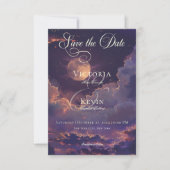 Save The Date Mariage de nuages sombres Moody Purple & Gold Moon (Devant)