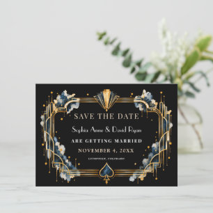 Save The Date Mariage de Nuit de Casino Art Déco Noir Or Élégant