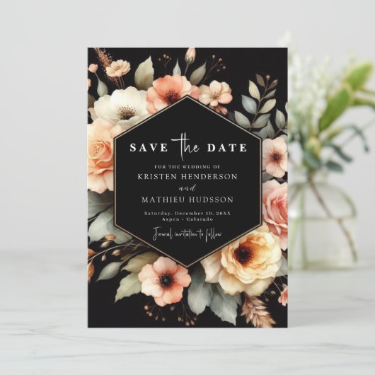 Save The Date Mariage de pêche botanique rustique (Debout devant)