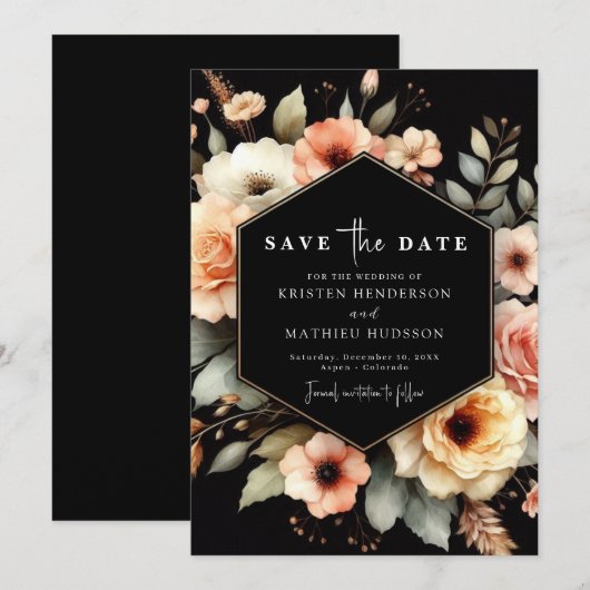 Save The Date Mariage de pêche botanique rustique (Devant / Derrière)