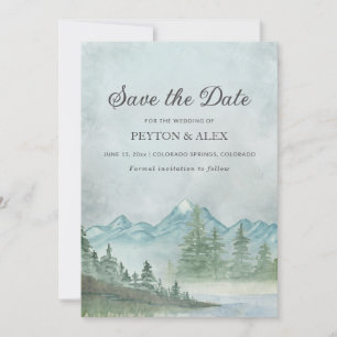 Save The Date Mariage de peinture de lac de montagne enneigée Sa