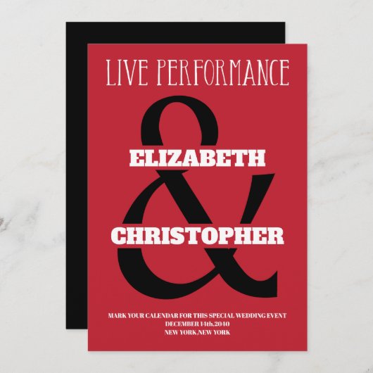 Save The Date Mariage de performance moderne Noir Rouge Blanc (Devant / Derrière)