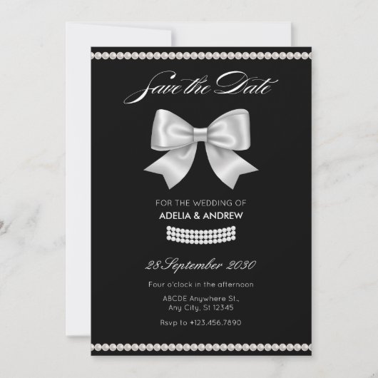 Save The Date Mariage de perle d'arc doux noir (Devant)