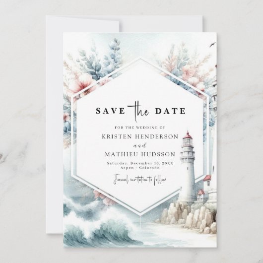 Save The Date Mariage de phare de charme numérique (Devant)
