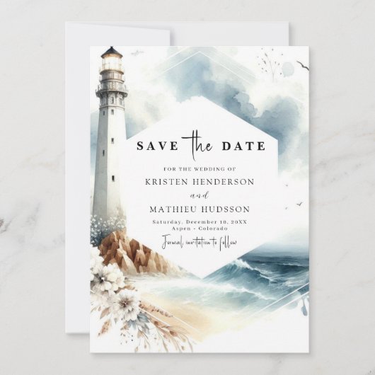 Save The Date Mariage de phare de Whimsy à impression minimale (Devant)