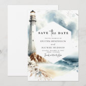 Save The Date Mariage de phare de Whimsy à impression minimale (Devant / Derrière)