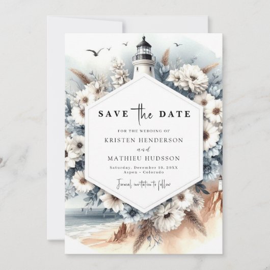 Save The Date Mariage de phare minimalisme unique (Devant)