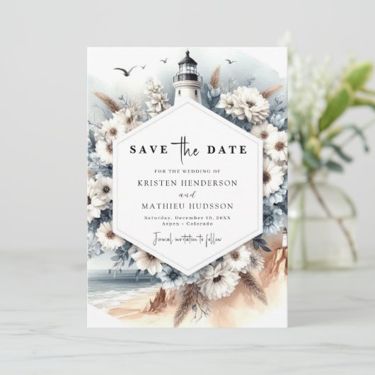 Save The Date Mariage de phare minimalisme unique (Debout devant)