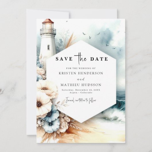 Save The Date Mariage de phare moderne Whimsical (Devant)