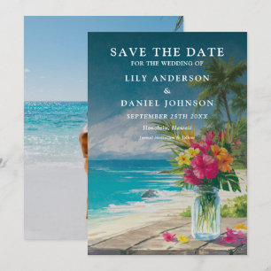 Save The Date Mariage de photo de jar Mason floral de plage trop