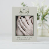 Save The Date Mariage de photo de monogramme de branche d'olive (Debout devant)