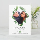 Save The Date Mariage de photo de plage aux feuilles tropicales (Debout devant)