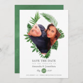 Save The Date Mariage de photo de plage aux feuilles tropicales (Devant / Derrière)