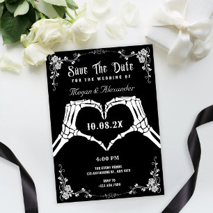 Save The Date Mariage de photo de squelette gothique noir et bla