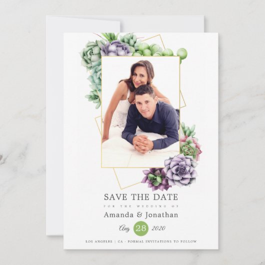Save The Date Mariage de photo géométrique succulente (Devant)
