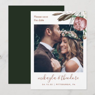 Save The Date Mariage de photo moderne vert Boho Floral